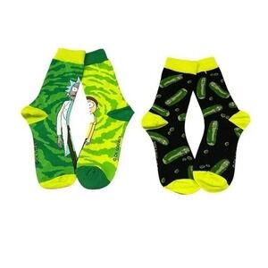 NEW 2 pairs rick & Morty crew socks adult one size pickle rick